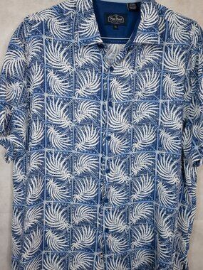 LOT of 2 Nat Nast Blue Silk and Cotton Hawaiian Camp Shirts XL